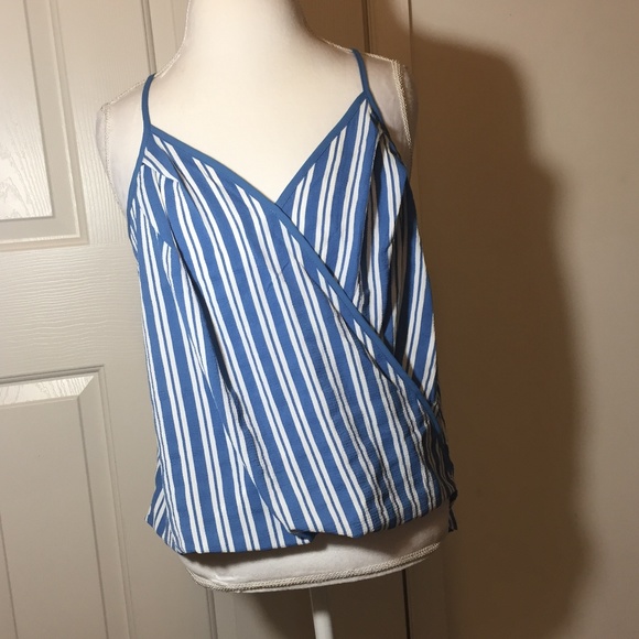 Monteau Tops - Monteau Tank Top Criss Cross Back Stripes Blue XL